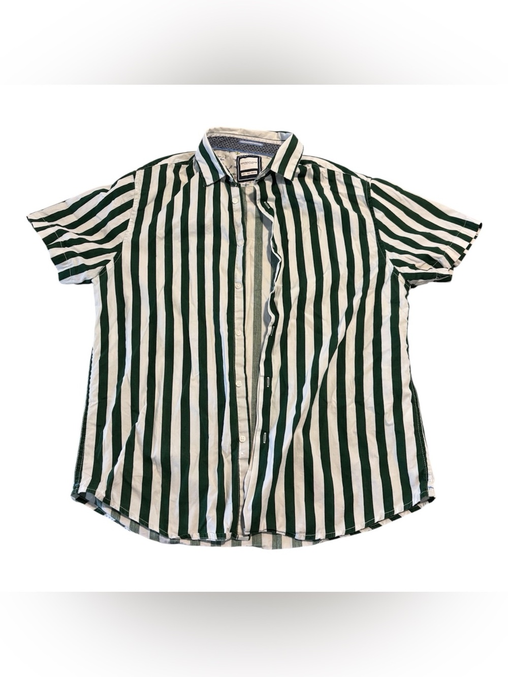 Denim & Flower Green and White Vertical Stripe Short-Sleeve Shirt